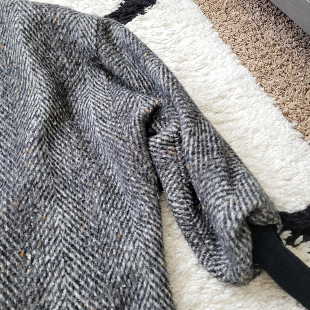 Vintage 80s wool leather tweed jacket coat oversized - Picture 6 of 16